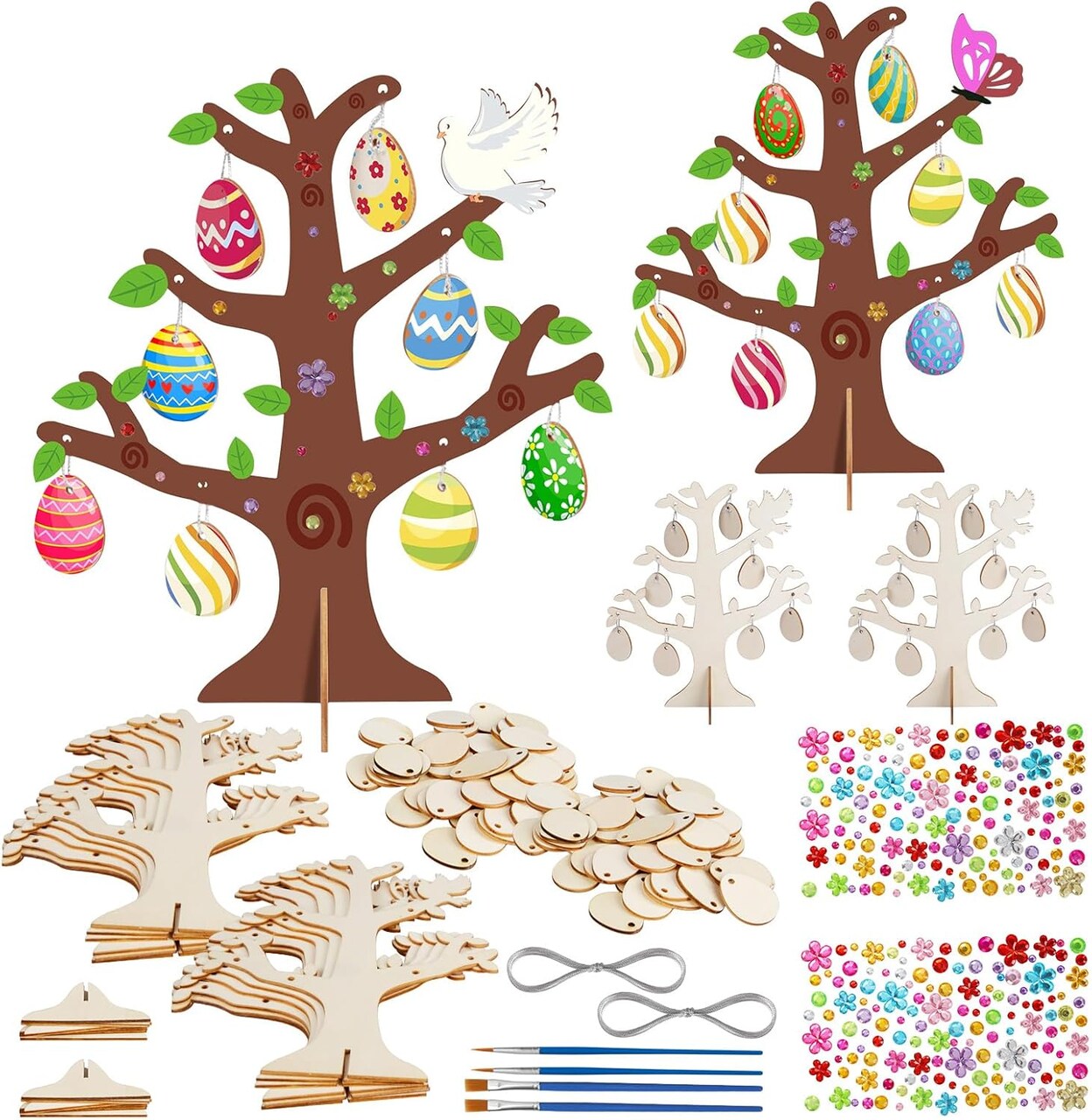 24 Pack 3D Wooden Easter Egg Tree Craft Kit for Kids Make You Own Easter Egg Tree DIY Wooden